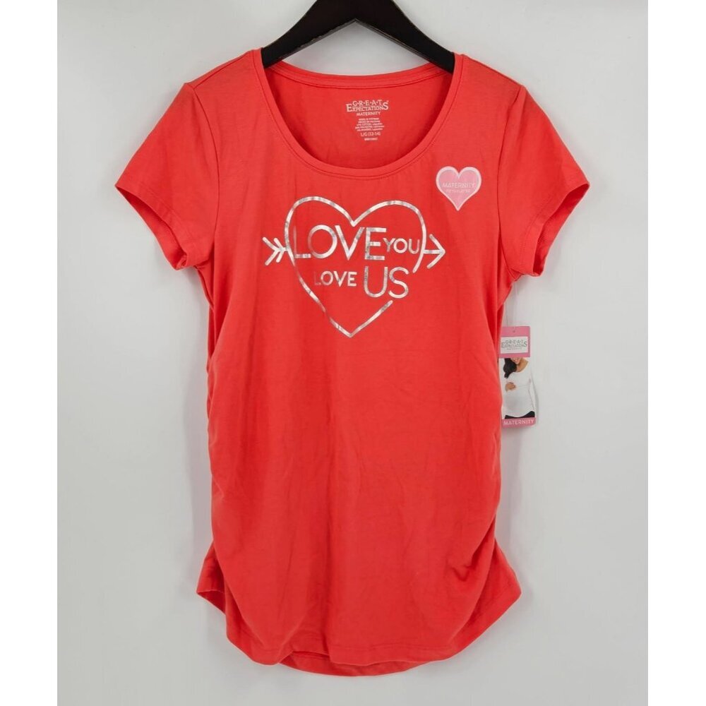 Set/2 Great Expectations Maternity T-Shirts Sz L Red Graphic & Blue Stripe NWT - Picture 2 of 8
